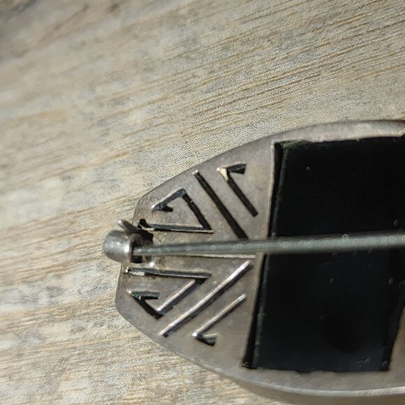 Brooch Antique Art Deco Sterling Silver Black Onyx Brooch Pin Made In Germany - Picture 12 of 15